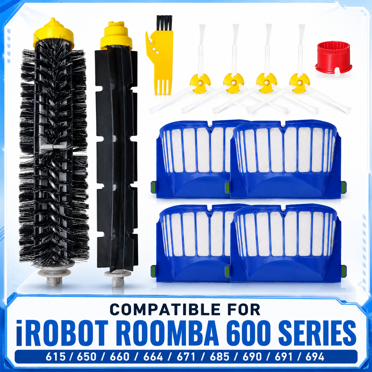 For IRobot Roomba 600 Series 615 664 671 690 691 694 650 660 685 Robot Vacuum Cleaner Main Brush Side Brush HEPA Filter Parts