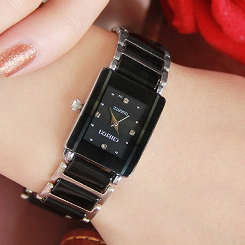 Moda Retângulo Assista Mulheres Branco Simulado Cerâmica Relógios Homens Mulheres Casual Quartz Relógios De Pulso Casal Assista Unique Watch