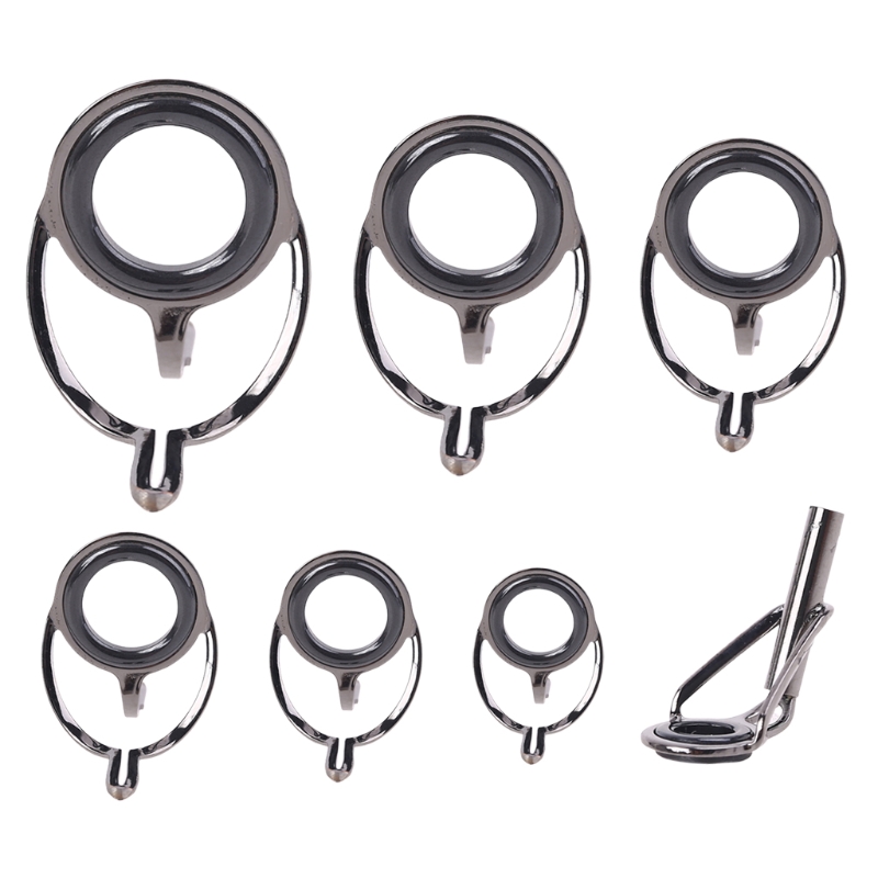 7 Uds. Anillos superiores de pesca de tamaño mixto, Kit de reparación de caña, guías de línea, juegos de ojos