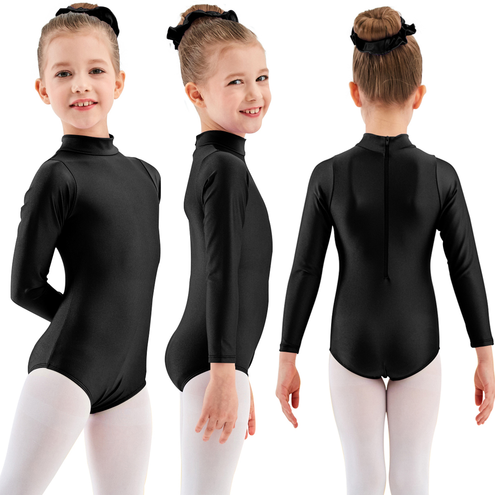 AOYLISEY, leotardo de Ballet básico para niños, manga larga, cuello alto, niñas, gimnasia, LICRA, pelele para bebés pequeños, trajes de baile