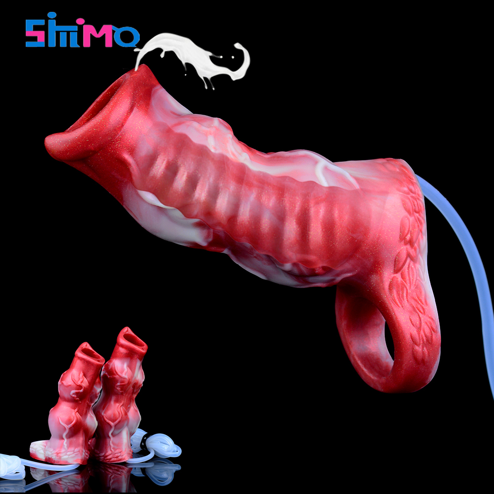 SMMQ หมาป่าซิลิโคน Dildo Sheath พร้อม Squirt ฟังก์ชั่น Double Knot อวัยวะเพศชาย Cock ขยายชุดสําหรับชาย DELAY Ejaculation