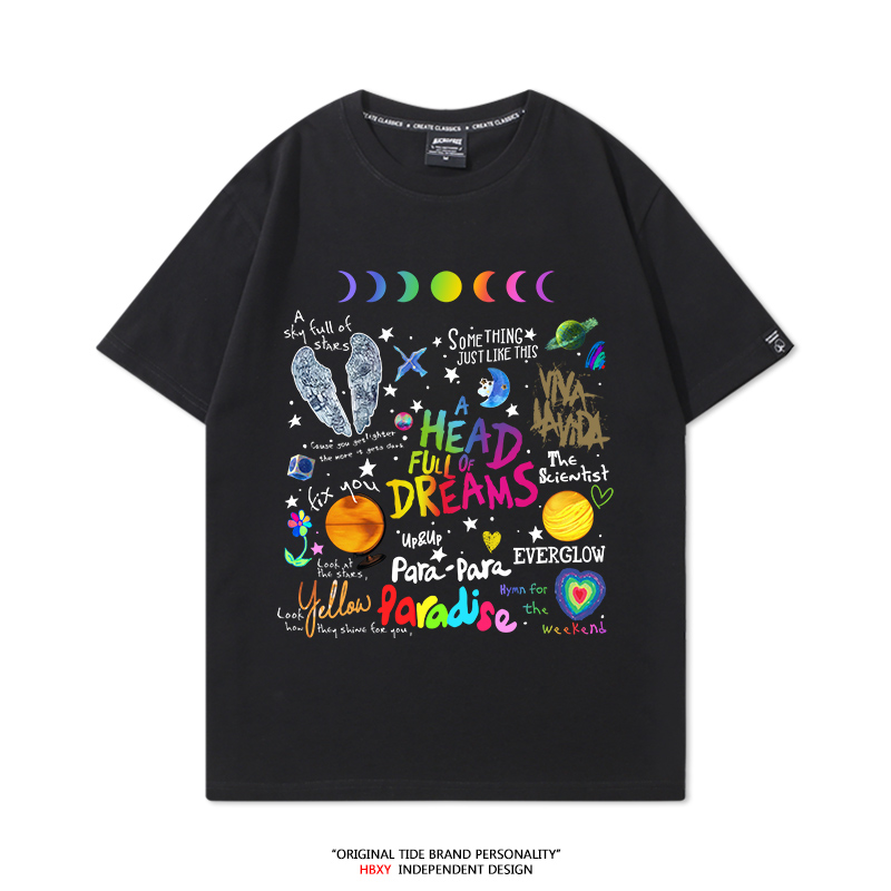 Coldplay Band Around Bawełniana koszulka Letnia nowość Męska i damska 2025Concert Tour Odzież z krótkim rękawem Trend Rock Street Luźny top