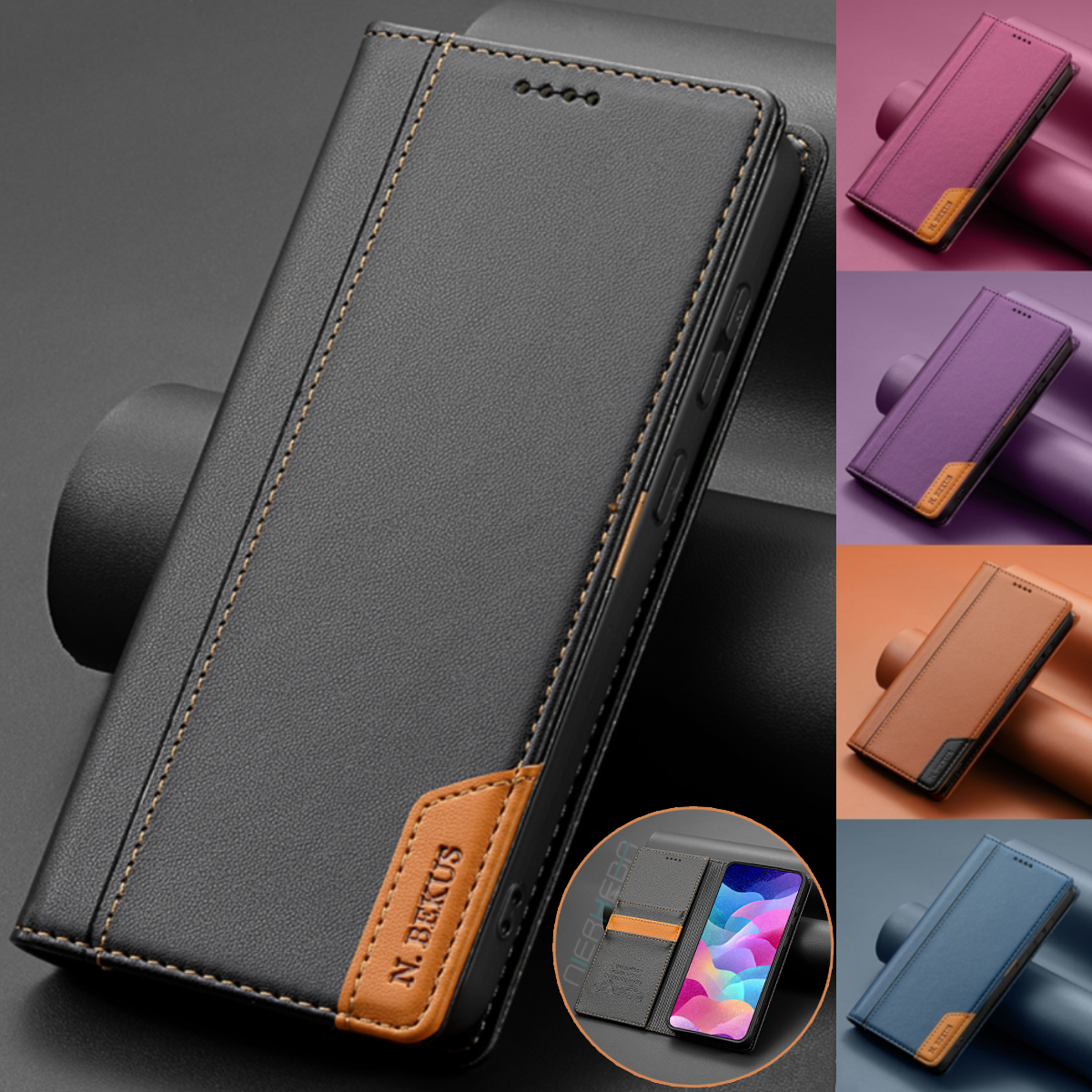 Skórzane etui biznesowe z klapką i portfelem na Samsung Galaxy A17 A37 A57 A16 A36 A56 A26 A07 A55 A35 A15 A54 A34 A14 A53 A33 A13