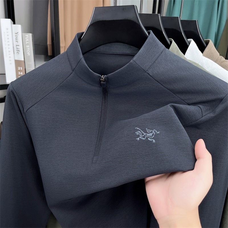 Luxe heren merk lente hoge kwaliteit T-shirt mock hals rits afdrukken lange mouwen hoodie vrijetijdsmode herenkleding tops
