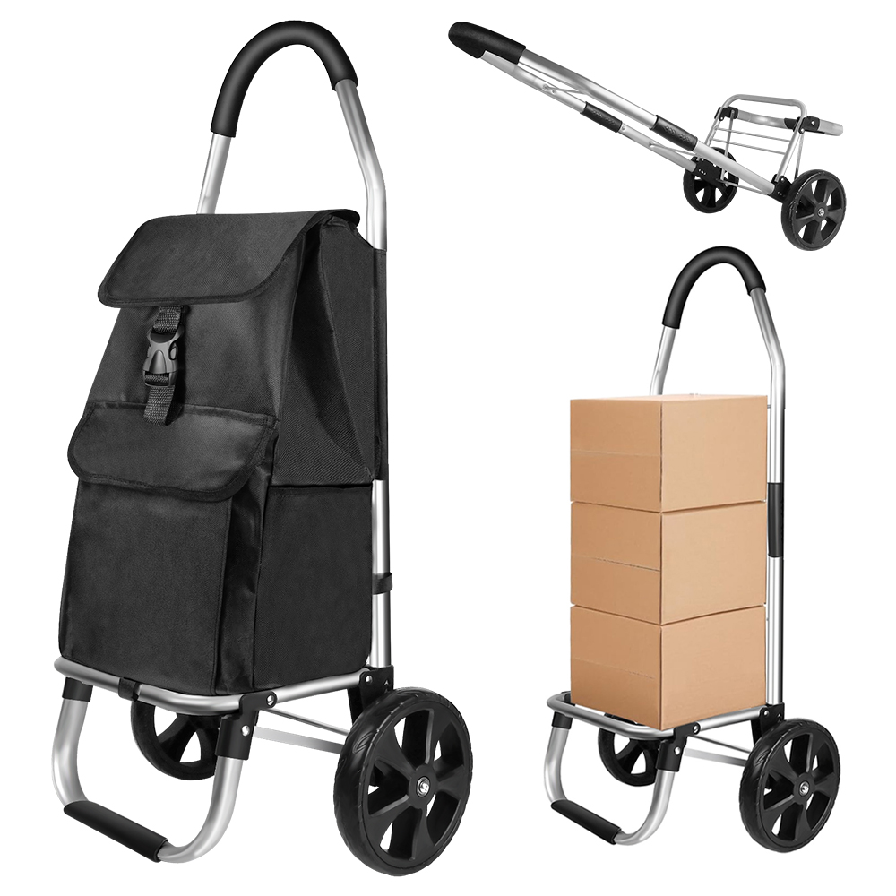 Carrello della spesa leggero da 40 litri a 2 ruote, carretti pieghevoli push/pull per un facile spazio di archiviazione, per anziani o carichi pesanti (nero)