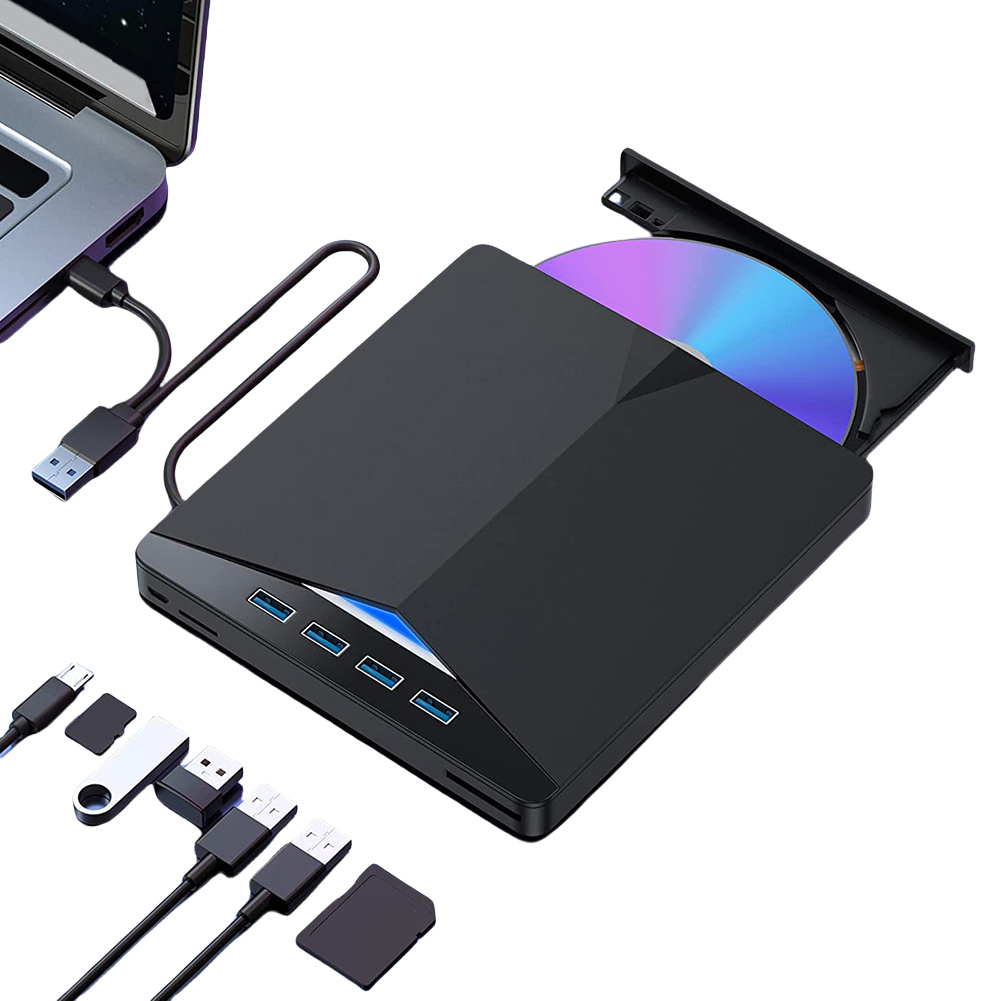 7-in-1 USB3.0 External DVD Optical Drive Player with SD/TF Port RW CD Drive Burner Reader for Windows XP/7/8/10/11/Mac/PC/Laptop