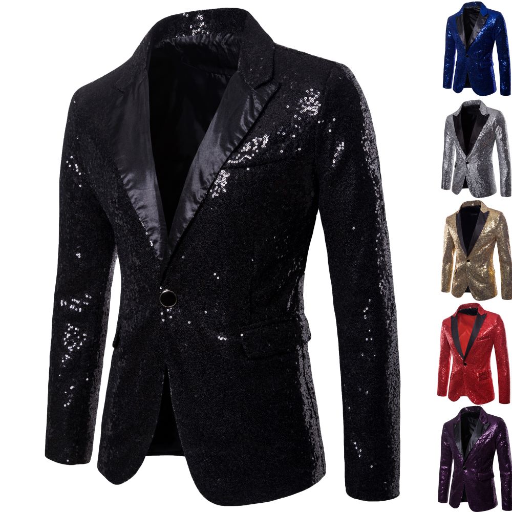 Traje de lentejuelas redondas para hombre, Blazer informal con bolsillo de una sola fila, botón para novio, boda, espectáculo de escenario, celebración de cena, baile de Bar