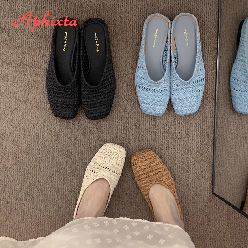 Aphixta planas con tela de algodón para mujer, chanclas con cubierta para el dedo del pie, diseño tejido, zapatillas de verano para mujer, Sandalias de mujer verano 2025