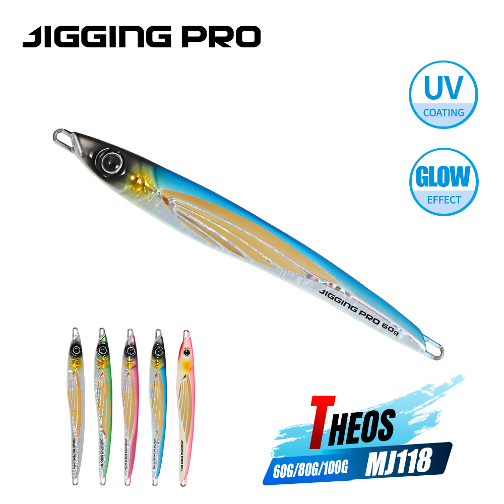 JIGGINGPRO 60g 80g 100g 150g 200g THEOS Jig in Metallo per Pesca dalla Riva e in Alto Mare, Esca per Jigging, Attrezzatura da Pesca in Mare per Tonno, Amberjack, Kingfish