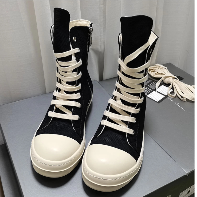 YETTIES Baskets montantes en toile unisexes |   Chaussures d'été zippées à semelle épaisse |   Plimsolls décontractés à lacets pour couple pour hommes et femmes