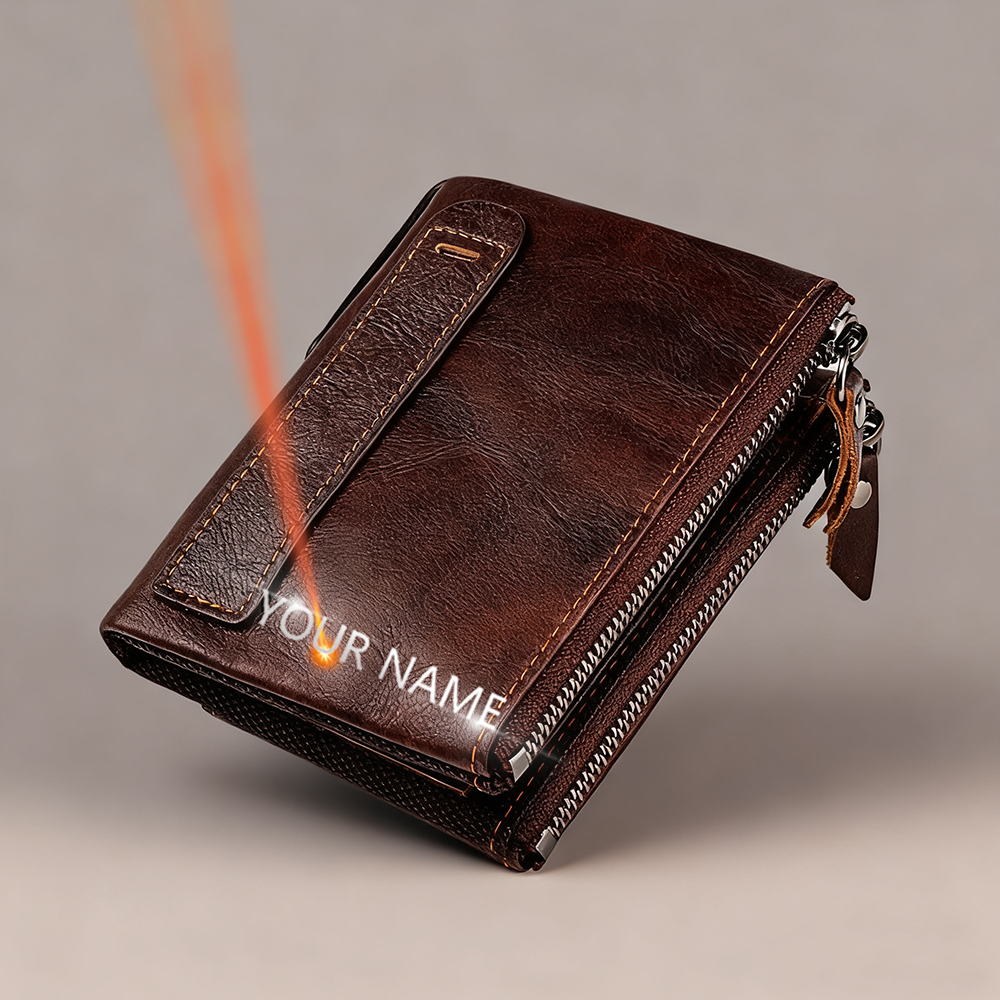 Carteira de couro genuíno rfid para mulheres estilo curto nome gravura titular do cartão retro masculino moeda bolsa duplo zíper unisex carteira