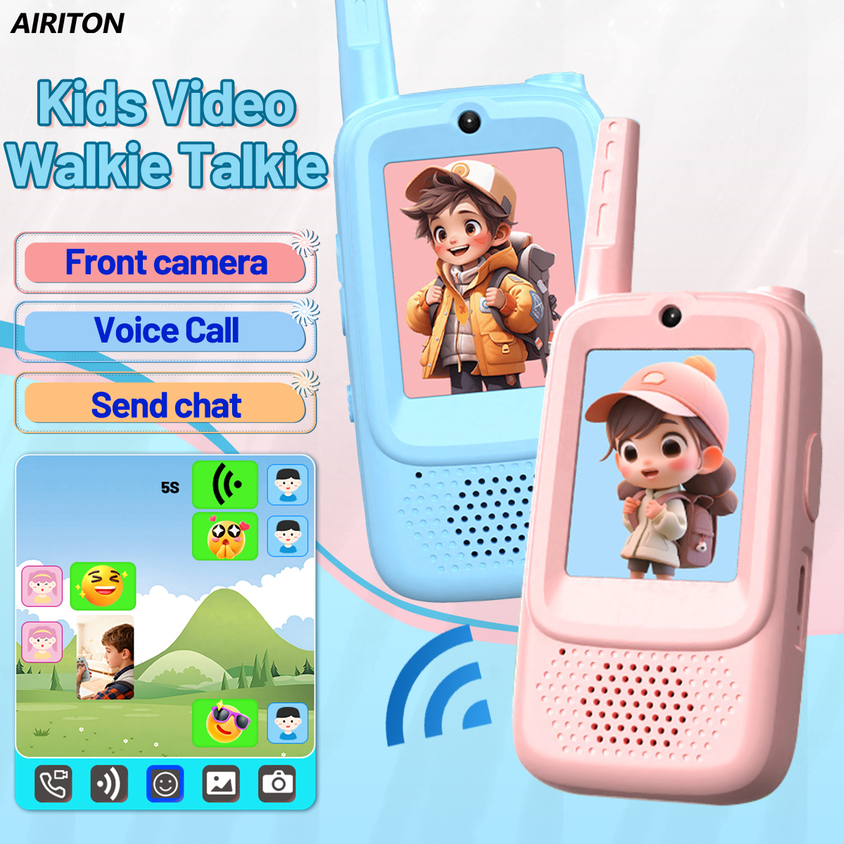 Walkie Talkie AIRITON JK300 para niños, videoportero mejorado JK200, más funciones, chat fácil, regalos bonitos para niños, Radioaficionado, 2 uds.