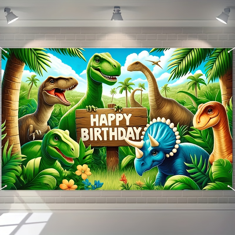 Dinosaurier-Dschungel-Geburtstagsparty-Hintergrund, Polyester-Fotokabinenhintergrund mit Luftballons und Blumen, vielseitig einsetzbar für den Innenbereich