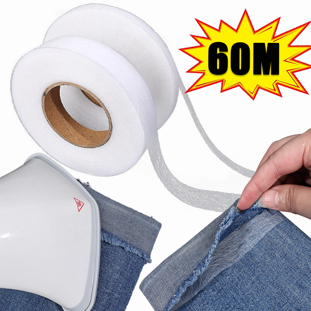 Cinta autoadhesiva para dobladillo de pantalones de 60M, cinta de pasta para acortar bordes, herramientas de bricolaje para ropa vaquera, longitud para acortar accesorios de costura para el hogar