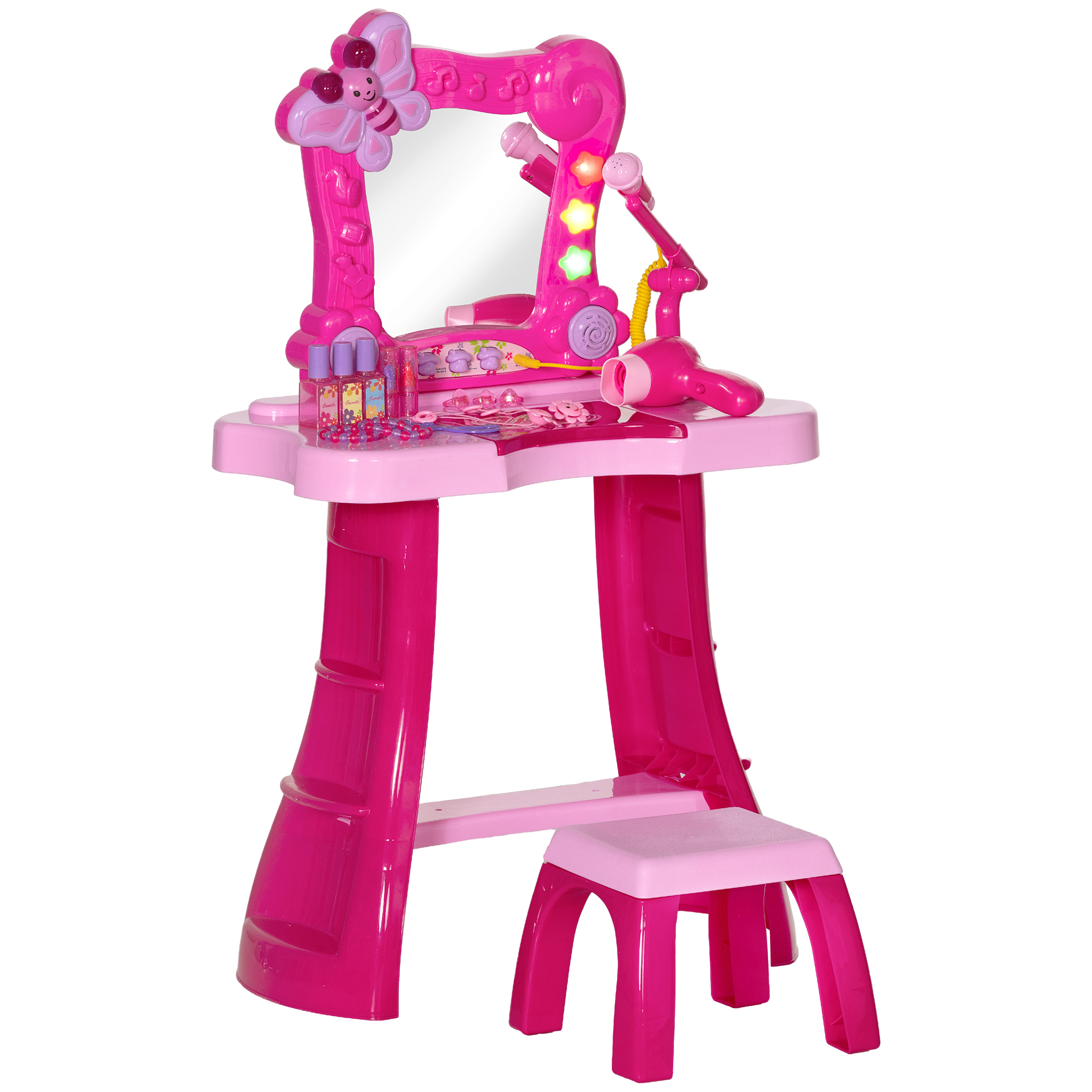 Penteadeira infantil AIYAPLAY, conjunto de 15 peças com banqueta e espelho, luz, música, microfone.