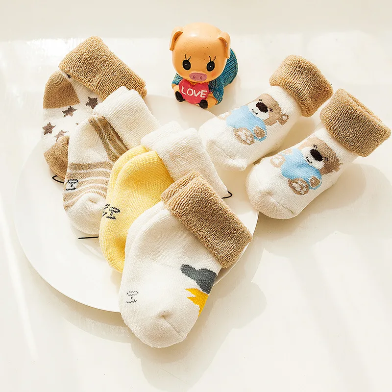 5 คู่ฤดูใบไม้ร่วงฤดูหนาว WARM Strip ถุงเท้าเด็กน่ารักการ์ตูน Dot หนาทารกถุงเท้าชั้น Soft Star รูปแบบทารกแรกเกิดถุงเท้าเด็กวัยหัดเดิน