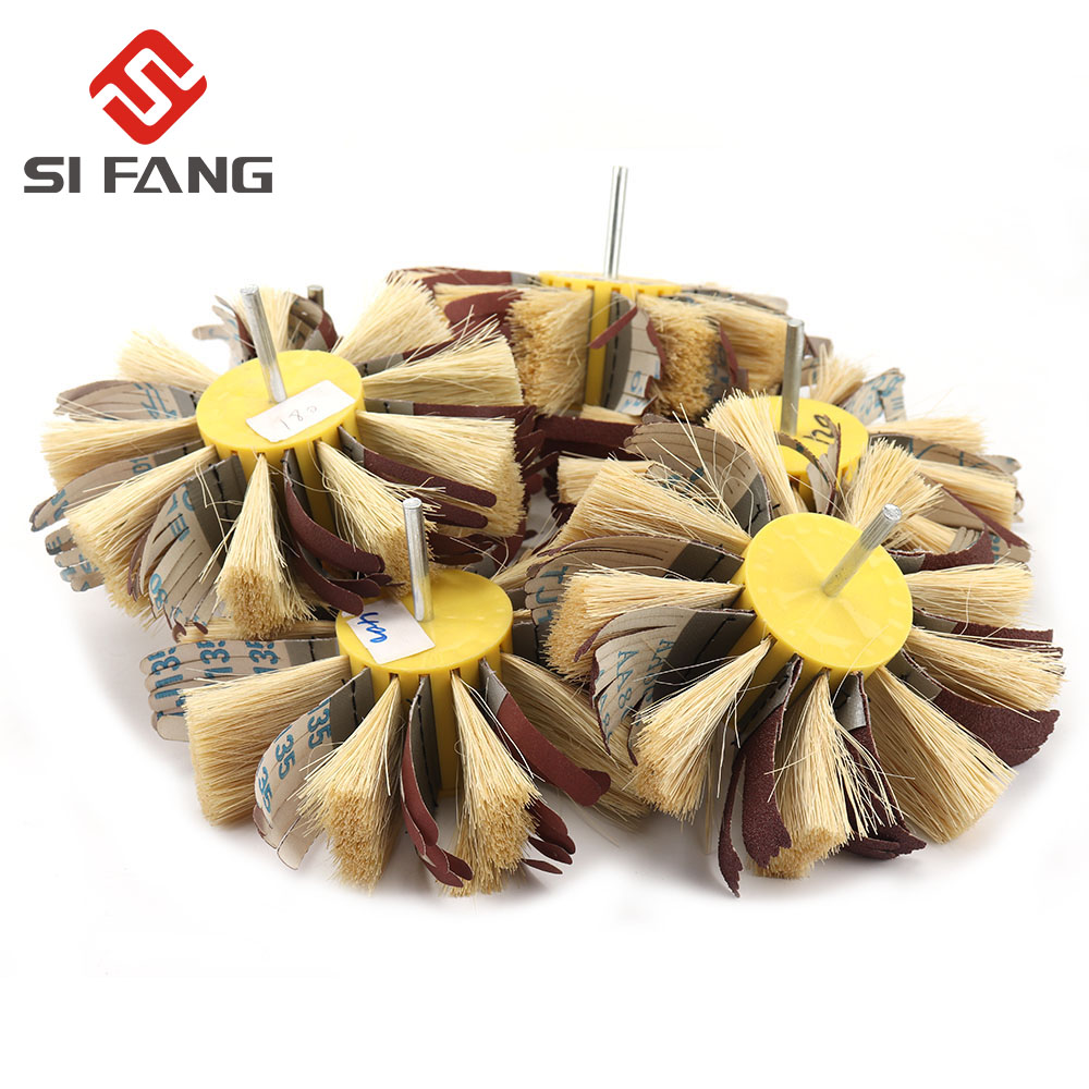 1 150Mm * 6Mm Trục Gắn Sisal & Emery Vải Lông Đánh Bóng Bàn Chải Bánh Xe Cho Gỗ Lót kim Loại Chà Nhám