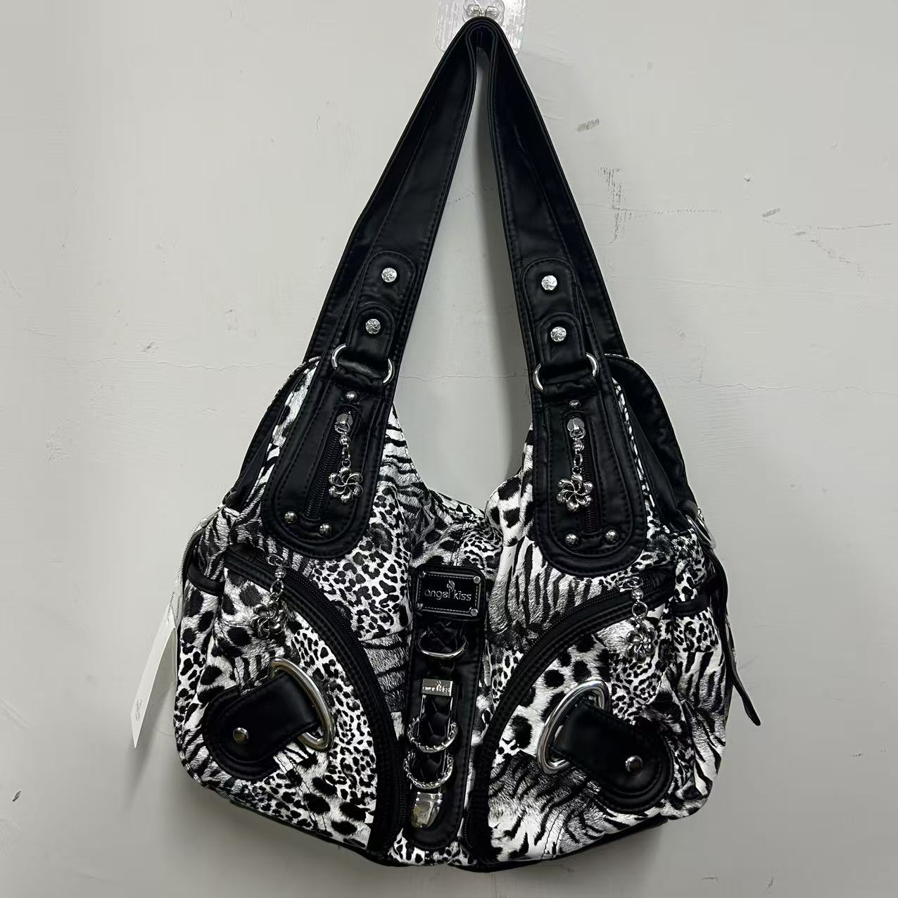 Bolsa Feminina Angel Kiss com Estampa de Leopardo, Bolsa de Ombro, Bolsa de Mão, Bolsa Transversal, Bolsa Estilo Dumpling, Bolsa Tote, Bolsa Grande