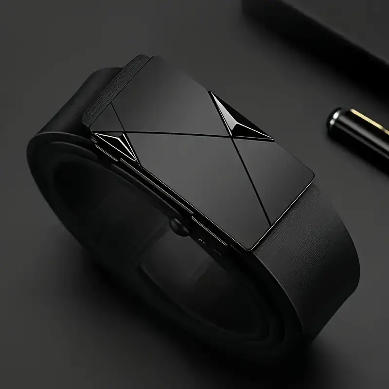 PU Leather Automatic Belt for Men, Ratchet Buckle Casual Formal Strap for Work Business Party Daily Gift