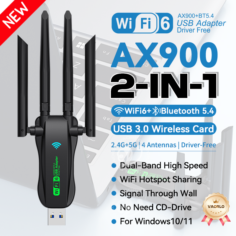 WiFi 6 AX900 Bluetooth 5.4 WiFi USB adaptateur carte réseau sans fil 2.4G et 5GHz antenne Wi-Fi USB pour PC/ordinateur portable Win10/11 pilote gratuit