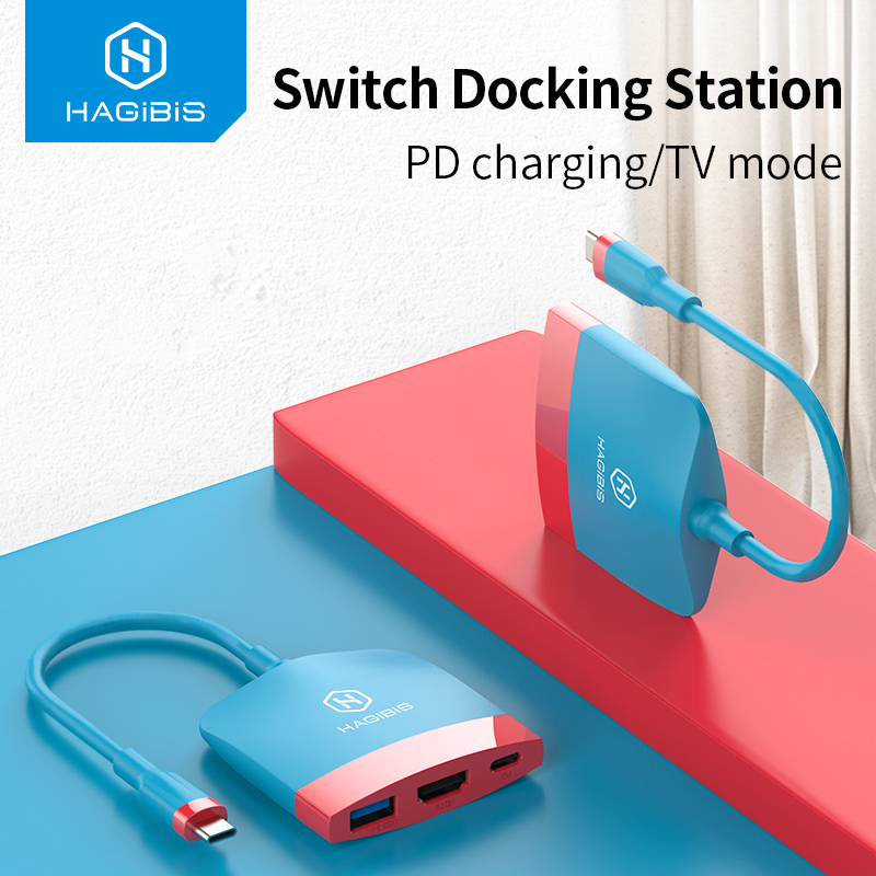 Hagibis Switch Dock TV Dock pour Nintendo Switch Station d'accueil Portable USB C à 4K HDMI-compatible USB 3.0 Hub pour Macbook Pro