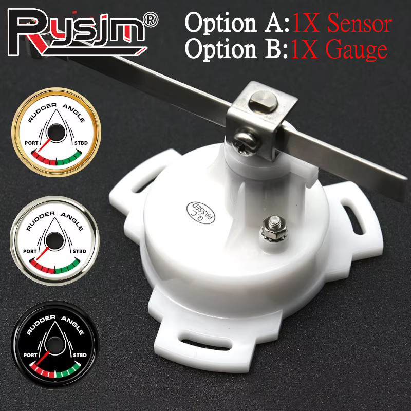 52Mm 0-190ohm Indikator Sudut Kemudi Kapal Laut Tahan Air dengan Sensor Sudut Kemudi 7 Warna Lampu Latar untuk Mobil Truk 12V/24V
