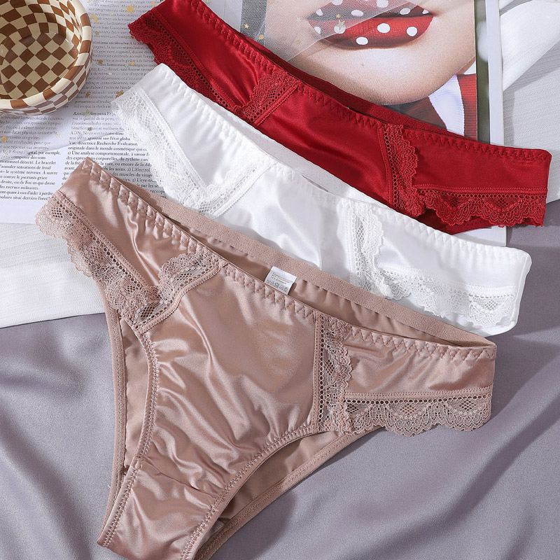 Braguitas de Encaje Transpirables y Cómodas de Cintura Baja, Nueva Lencería Sexy de Seda y Satén, Tanga de Encaje, Ropa Interior Femenina