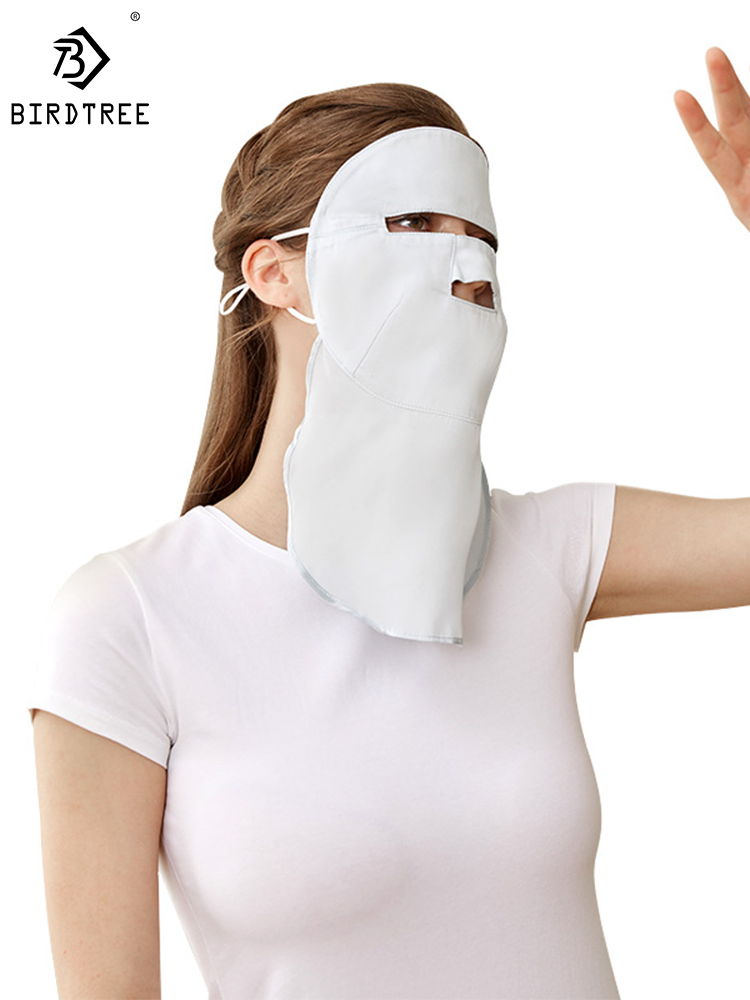 Birdtree 100% echte Seide Frühling/Sommer neu, Sonnenschutz maske, UV-Schutz elastisches Ohrband Voll gesichts schutz a43866qm