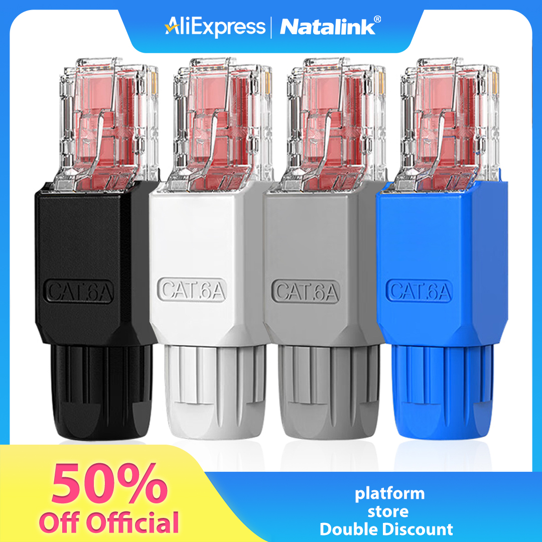 Natalink เครื่องมือฟรี RJ45 Connector, CAT6A CAT6 Field Termination Plug, RJ45 เครื่องมือ Less Gold Plated Modular Plug,