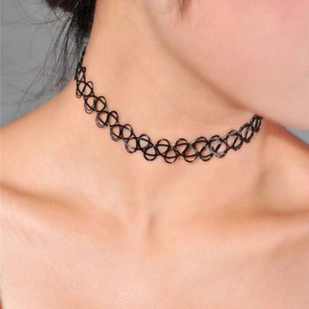 Collana con filo di pesce intrecciato multicolore collana girocollo con tatuaggio collana nera elasticizzata retrò anni '90 gioielli gotici elastici Vintage