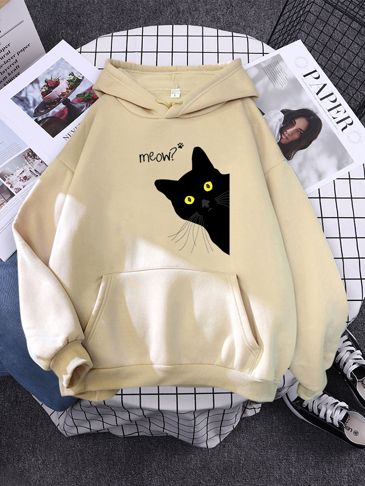 Hoody Black Cat บุคลิกภาพพิมพ์ Hoodie สตรี Streetwear Hoodies อุ่นสำหรับสาวแฟชั่นฤดูหนาวผู้หญิงเสื้อกันหนาวและ Hoodie