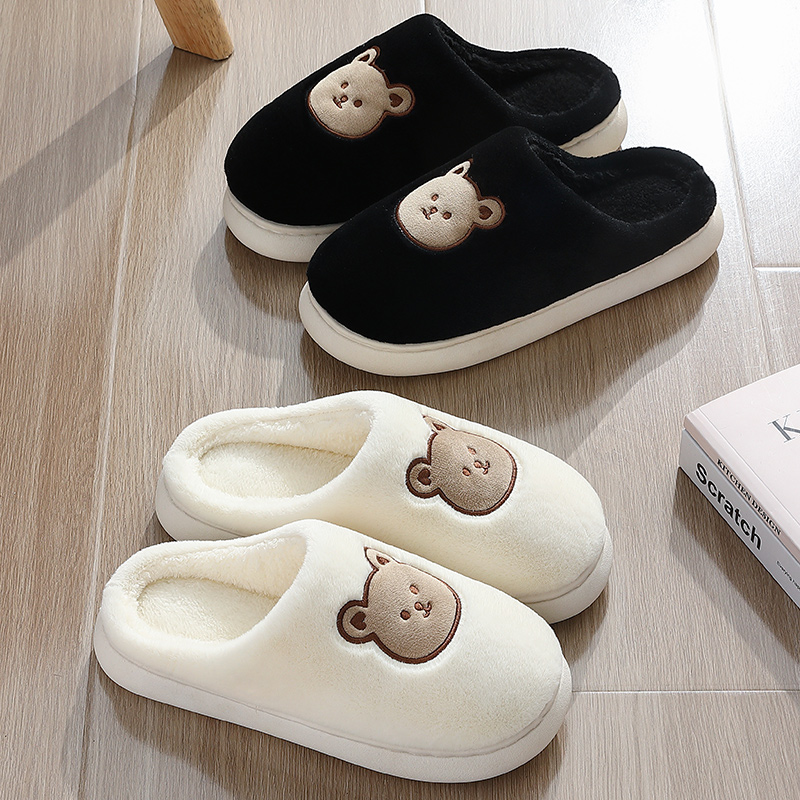 Шлепанцы Cute Bear женские/мужские зимние, хлопок, Нескользящие, плюшевые теплые, плоская подошва, сланцы, сланцы