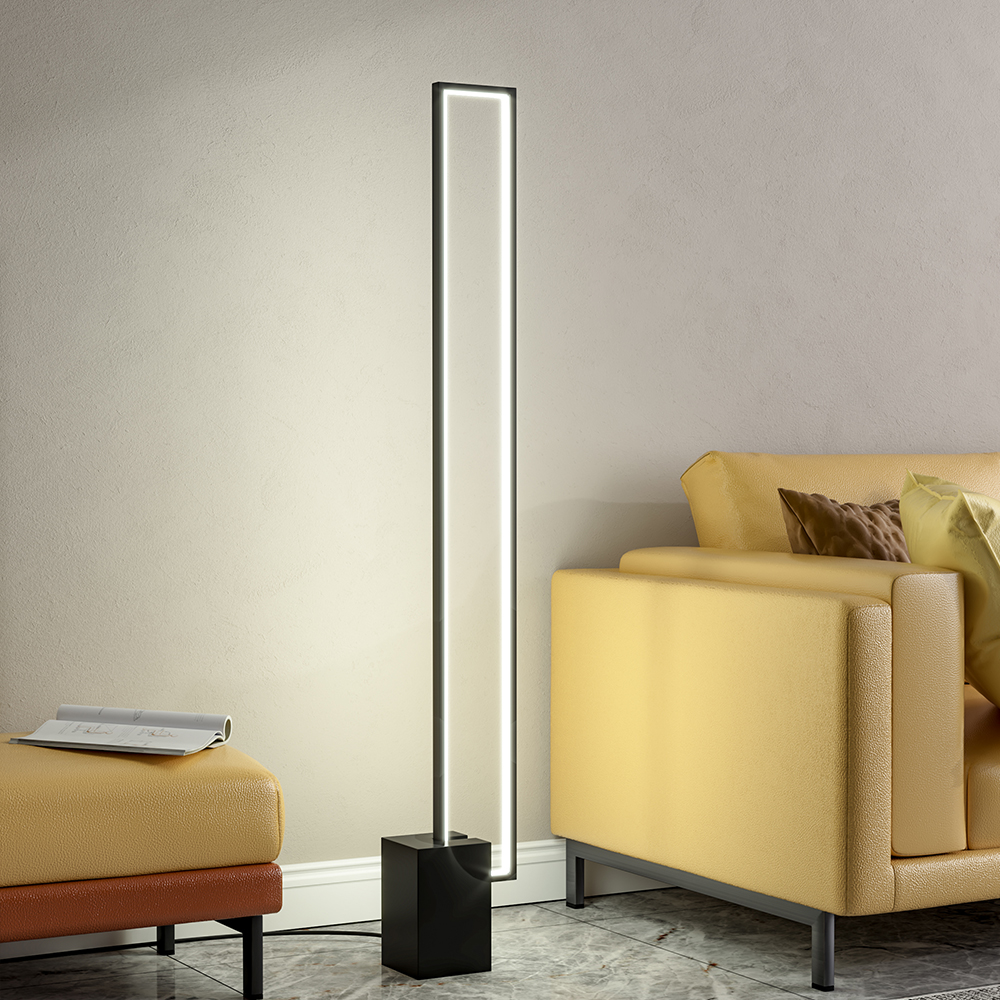 โคมไฟตั้งพื้นสำหรับห้องนั่งเล่น LED ทรงสี่เหลี่ยมสีดำ