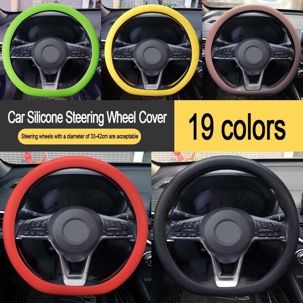 19色の車用シリコンステアリングホイールカバー、夏のファッションに最適、吸汗性、滑り止めハンドルカバー、一般的なDIYパーツ