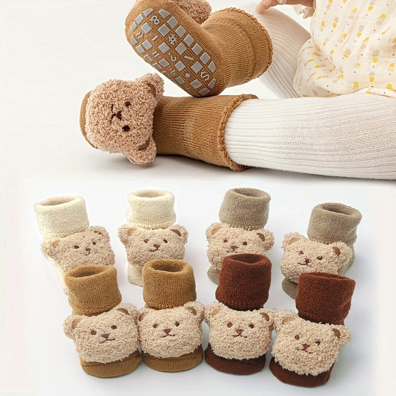 Meias de bebê algodão grosso quente aconchegante bonito dos desenhos animados urso infantil meninas meninos antiderrapante meias de chão