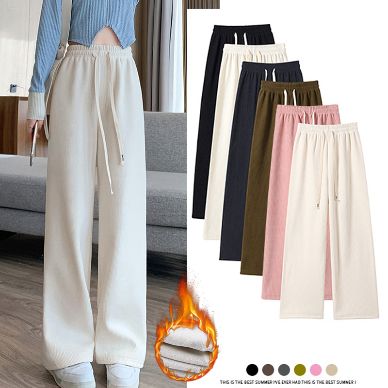 Mulheres calças compridas primavera outono cintura elástica stright longo calças de perna larga 2024 casual feminino calças compridas