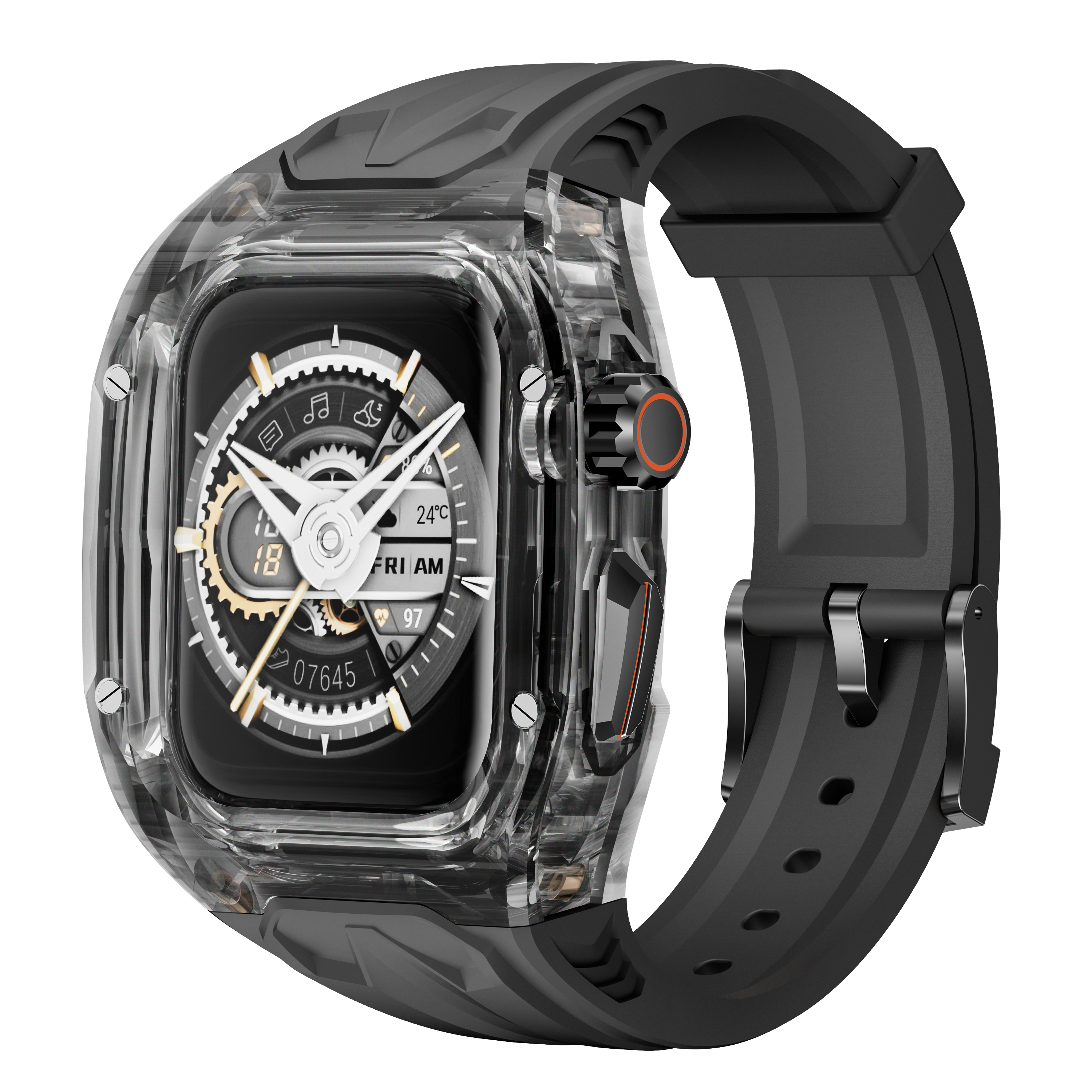 Apple Watch シリーズ 9 8 7 6 5 4 40or41mm 44or45mm 49mm 高級修正ストラップ透明ケース + 統合 TPU ストラップに適しています。