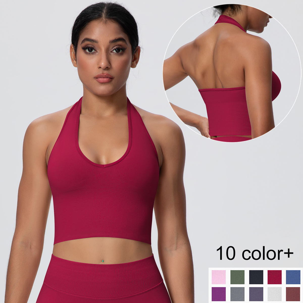 Frau Sexy Einfarbig Backless Hängenden Hals Bh Yoga Weste Atmungsaktive Nackt Gefühl Crop Top Gym Sport Laufen Weibliche Yoga Weste