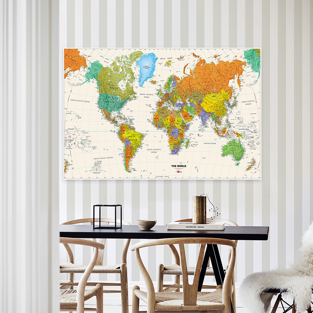 Tableau décoratif suspendu de la carte du monde, 100x70cm, affiches murales et imprimés pour décoration de maison, peinture en papier pour fournitures scolaires et de bureau