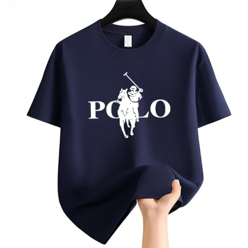 Roupas de marca de moda masculina verão casual negócios shorts manga solta versátil em torno do pescoço camiseta respirável