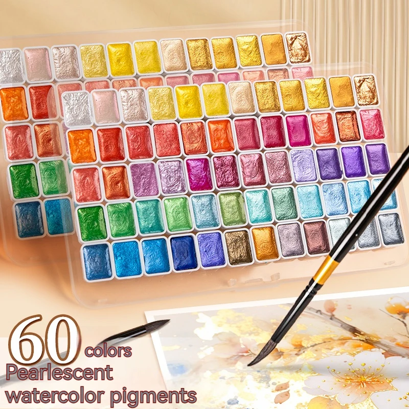 Pintura de acuarela Gouache de 12/20/24/60 colores, pigmento de acuarela con brillo mate sólido portátil para pintar, suministros escolares de arte