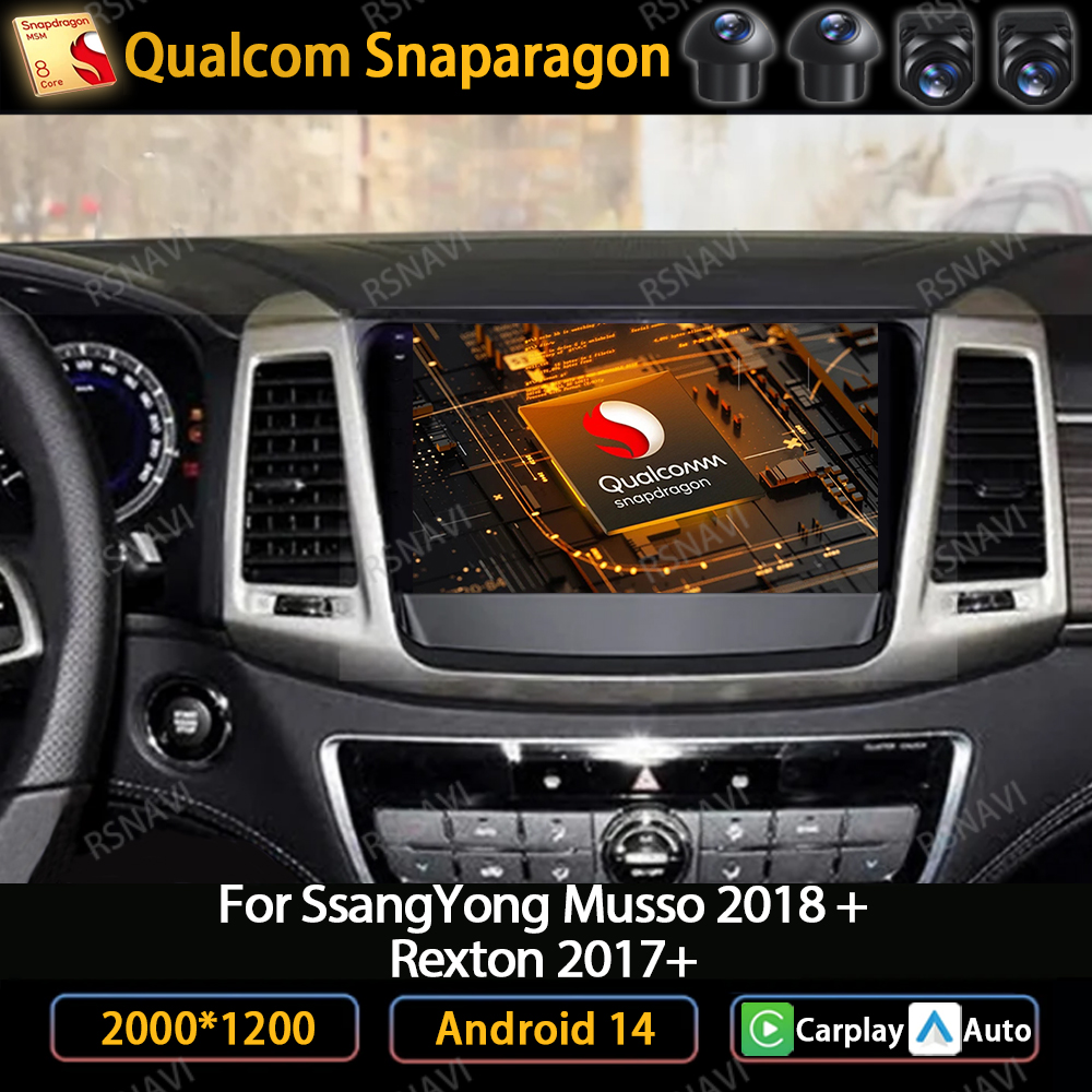 Rádio do carro de android 14 para ssangyong rexton musso 2018 - 2019 reprodutor multimídia estéreo unidade principal de navegação gps auto carplay qled