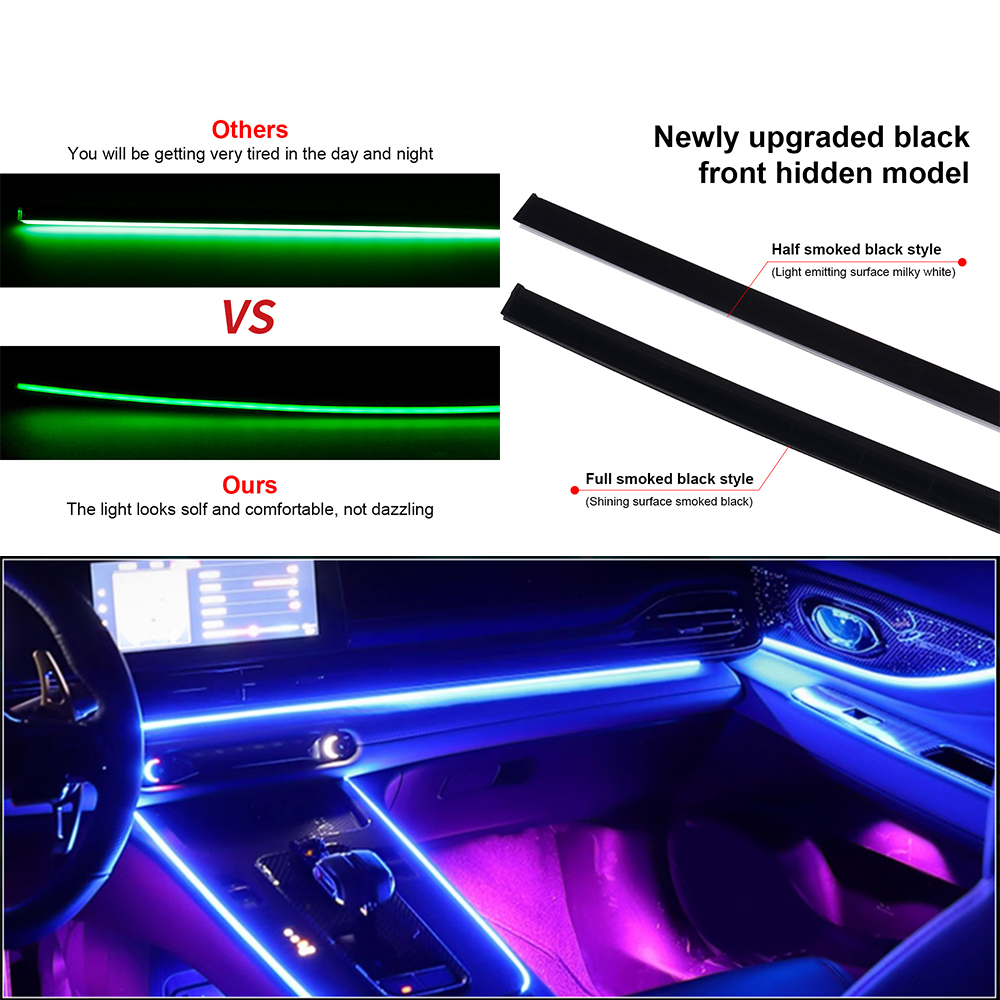 Bande cachée noire double Zone, ambiance universelle pour voiture, fumée noire mate, symphonie RGB 213/64 couleurs, décoration intérieure, atmosphère, nouvelle collection
