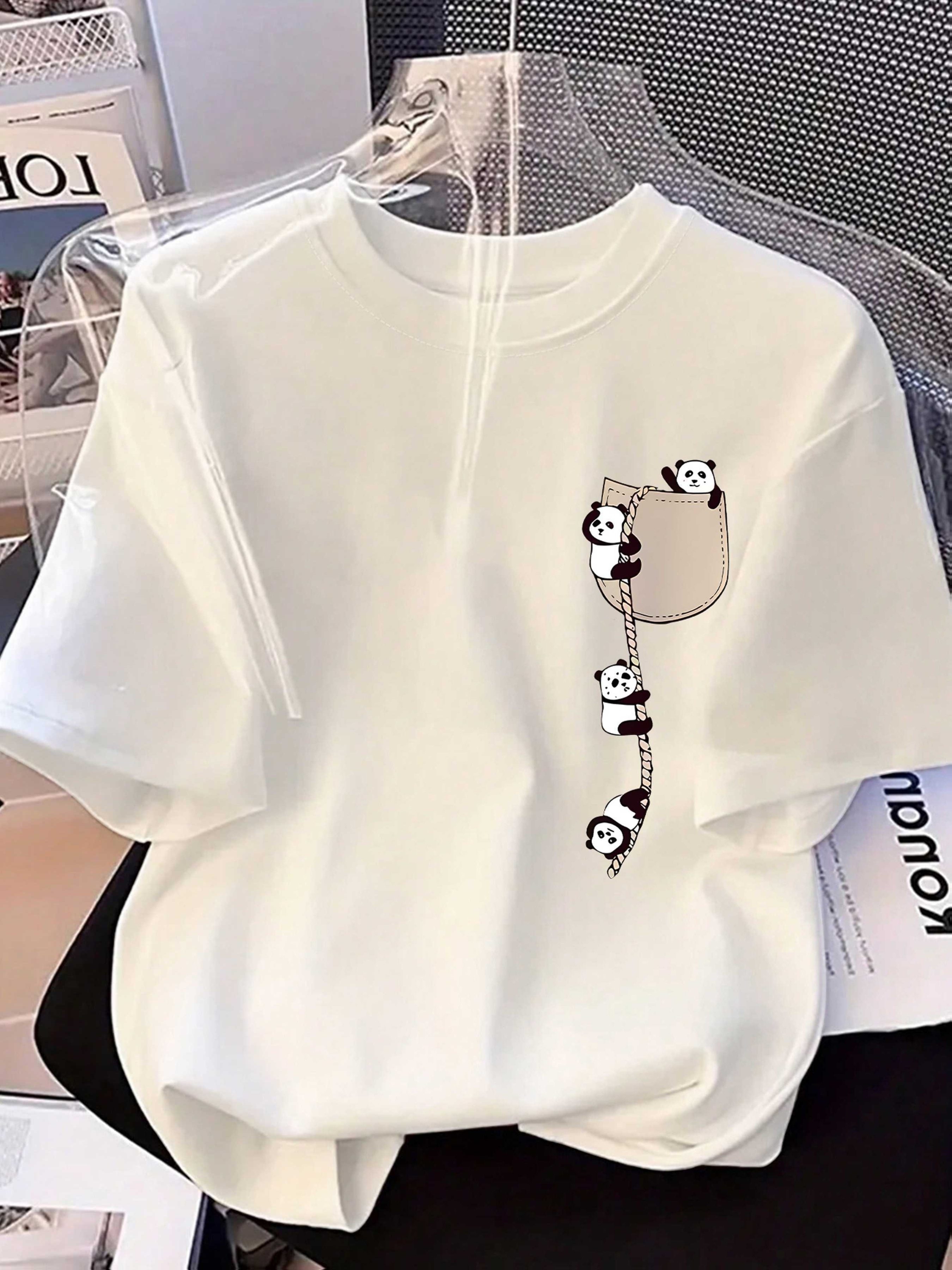Modisches neues Design – Damen-T-Shirt mit Rundhalsausschnitt und Panda-Print, modisches, kurzärmeliges Sommer-Freizeit-T-Shirt, Damenbekleidung, Sommer-Streetwear