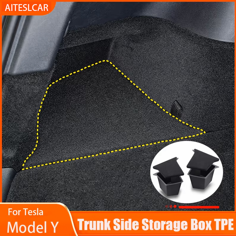 GDBCHZDM Car Trunk Side Storage Box For Tesla ModelY 2018-24 Hollow Cover Organizer Flocking Mat Partition Board Stowing Tidying