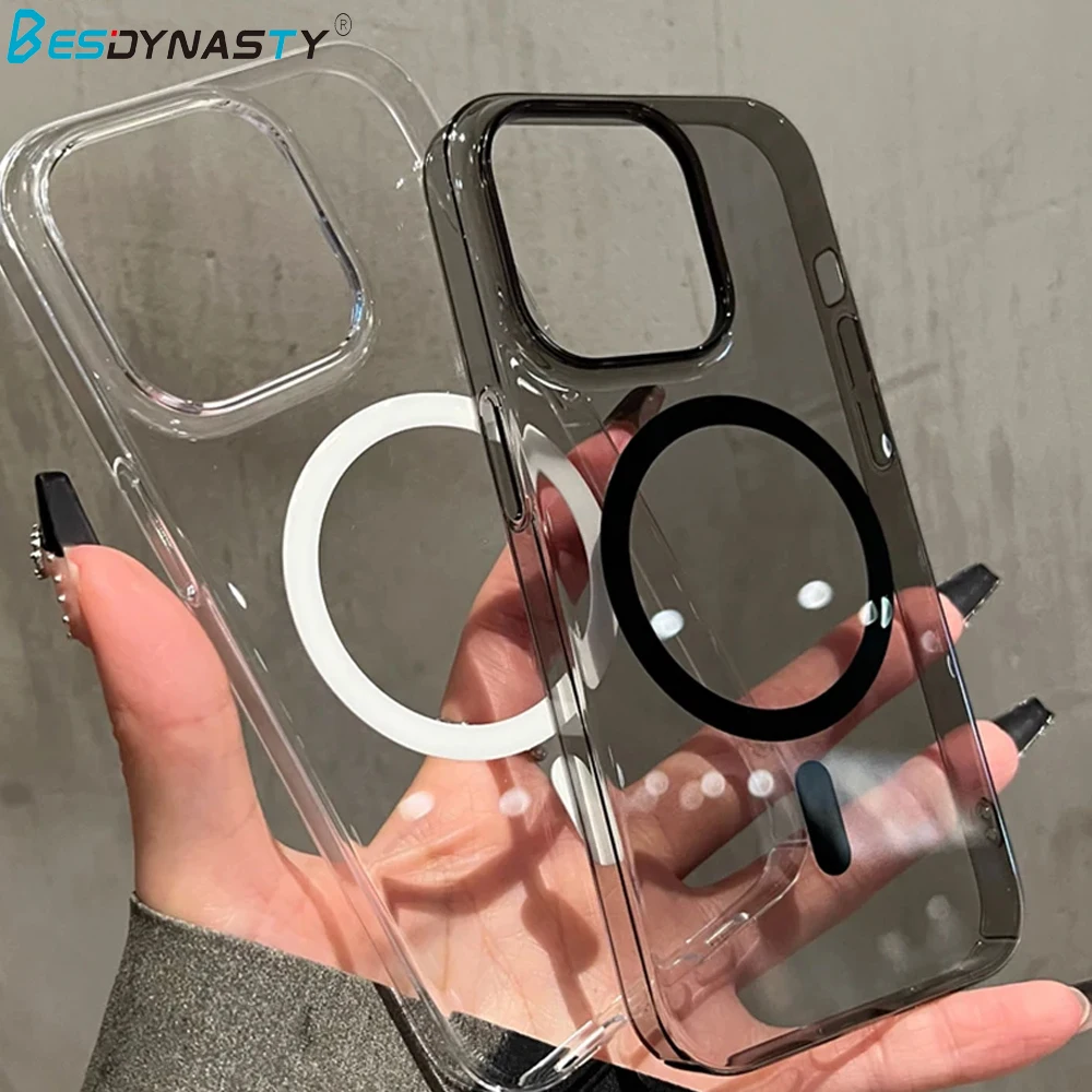 Ultradünne, transparente, robuste PC-Hülle für iPhone 16, 15, 14 Plus, 13, 12 Pro Max, für Magsafe Wireless Charge, magnetische Kristallabdeckung