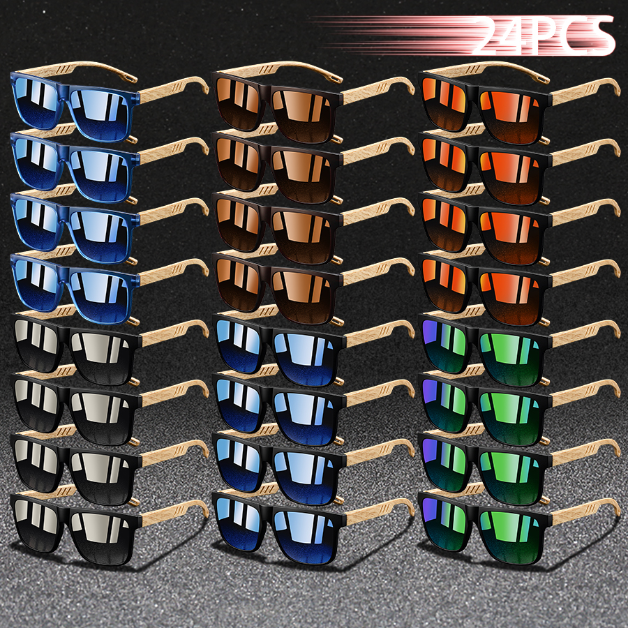 24PCS Classic Square Sunglasses for Men and Women, Driving, Fishing, Colorful, Trendy, Lightweight, Outdoor Goggles