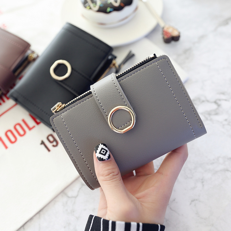 Nueva cartera corta a la moda para mujer, tarjetero con cremallera, monedero bonito para mujer, carteras de PU de alta calidad para niñas