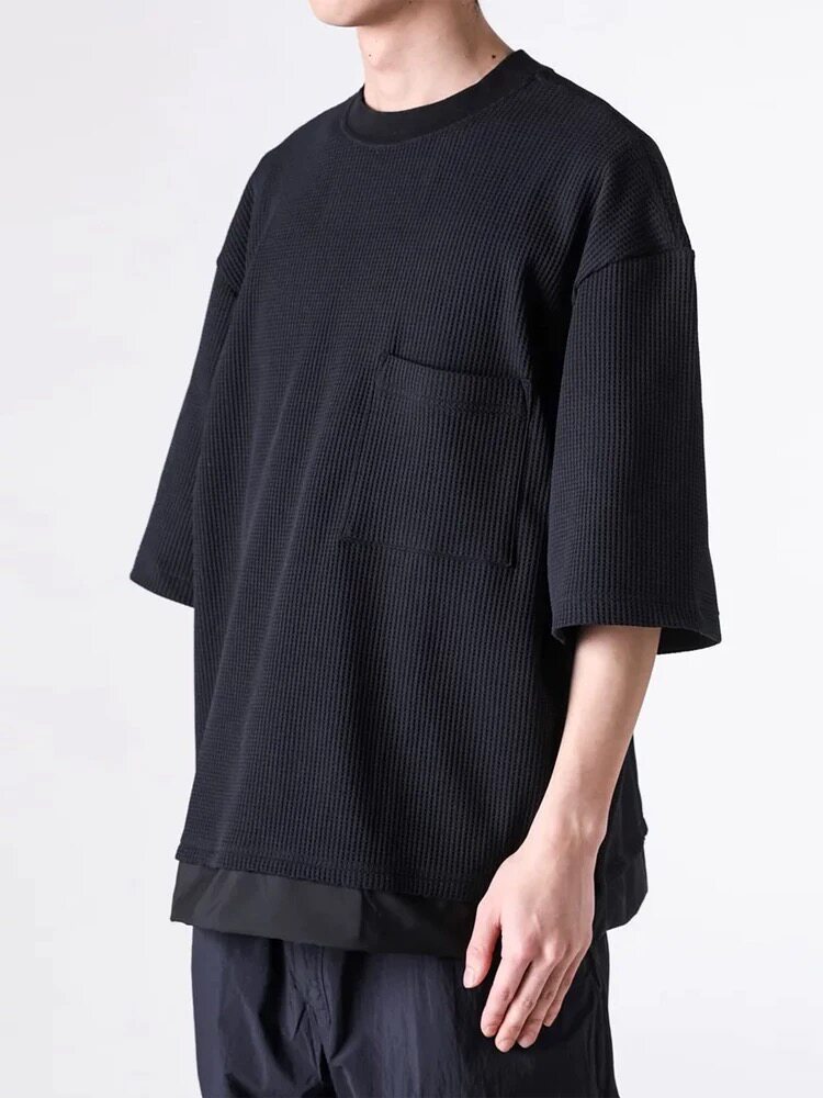 Camiseta de Manga Corta con Bolsillo Holgado, Transpirable, Ligera, con Tejido Solotex Waffle, para Actividades al Aire Libre