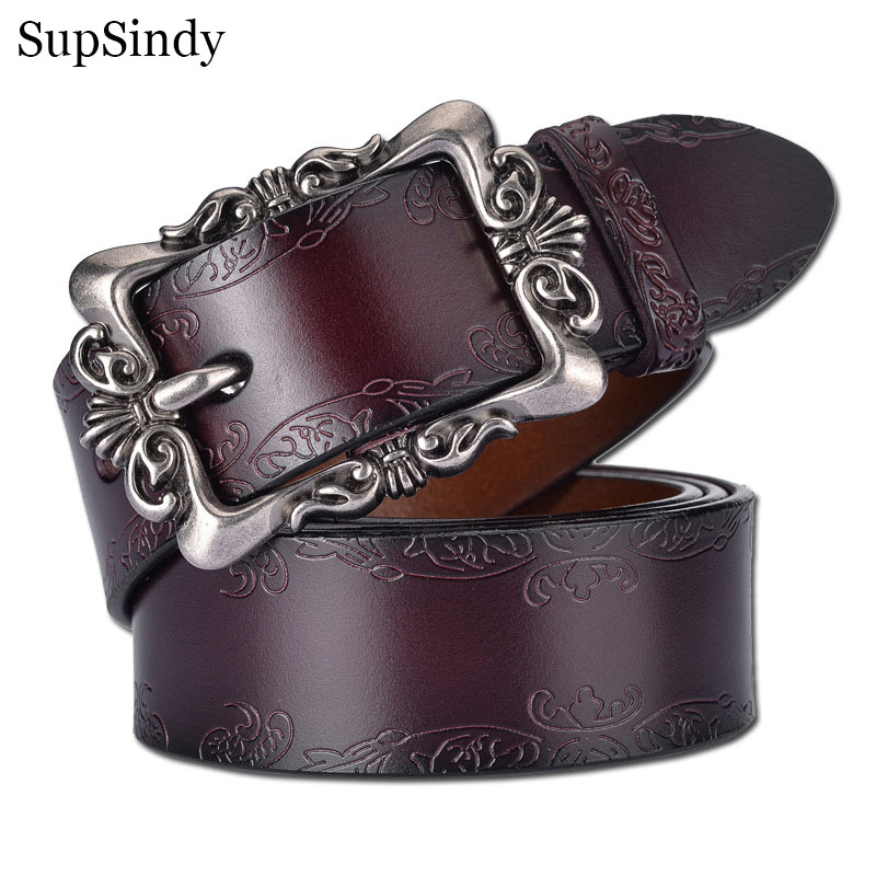 SupSindy Женщины подлинные кожаные пояса ковша Cowskin Casual Punk Luxury Brand Designer Refers для женских джинсов пояс Женский черный ремешок